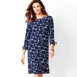 Talbots Crepe Floral Shift Dress Women’s Size 14 Scallop Neckline Midi Classic